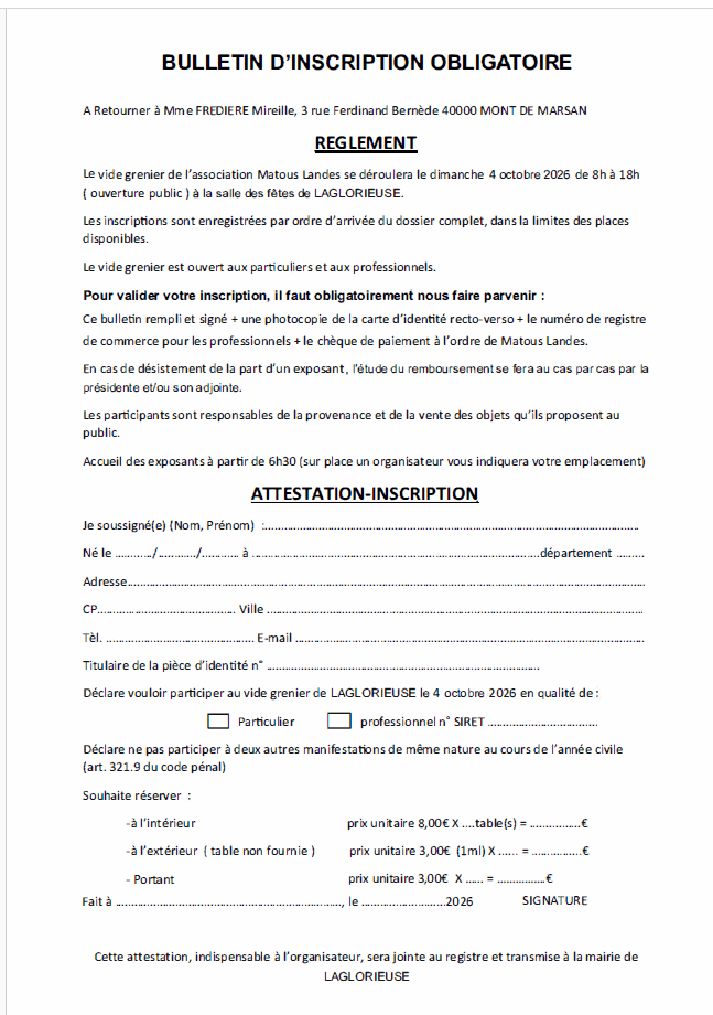 VIDE GRENIER LAGLORIEUSE